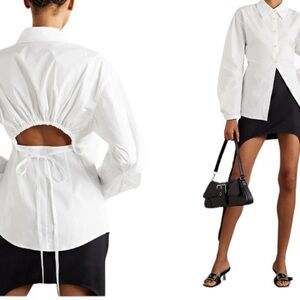 STARLOW Cutout Sexy Stretch-Cotton White Sz M Poplin Shirt